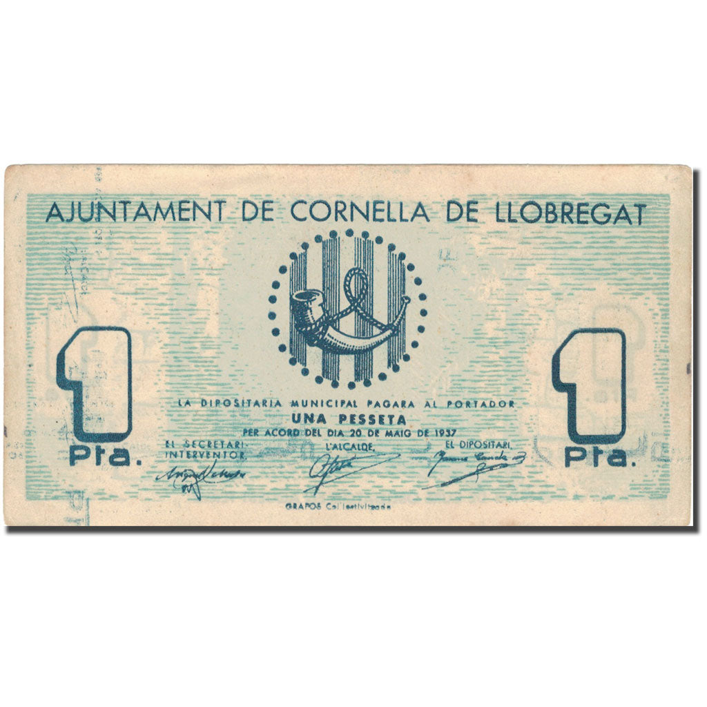 Geldschein, Spanien, LLOBREGA, 1 Peseta, Monument, 1937, 1937, SS