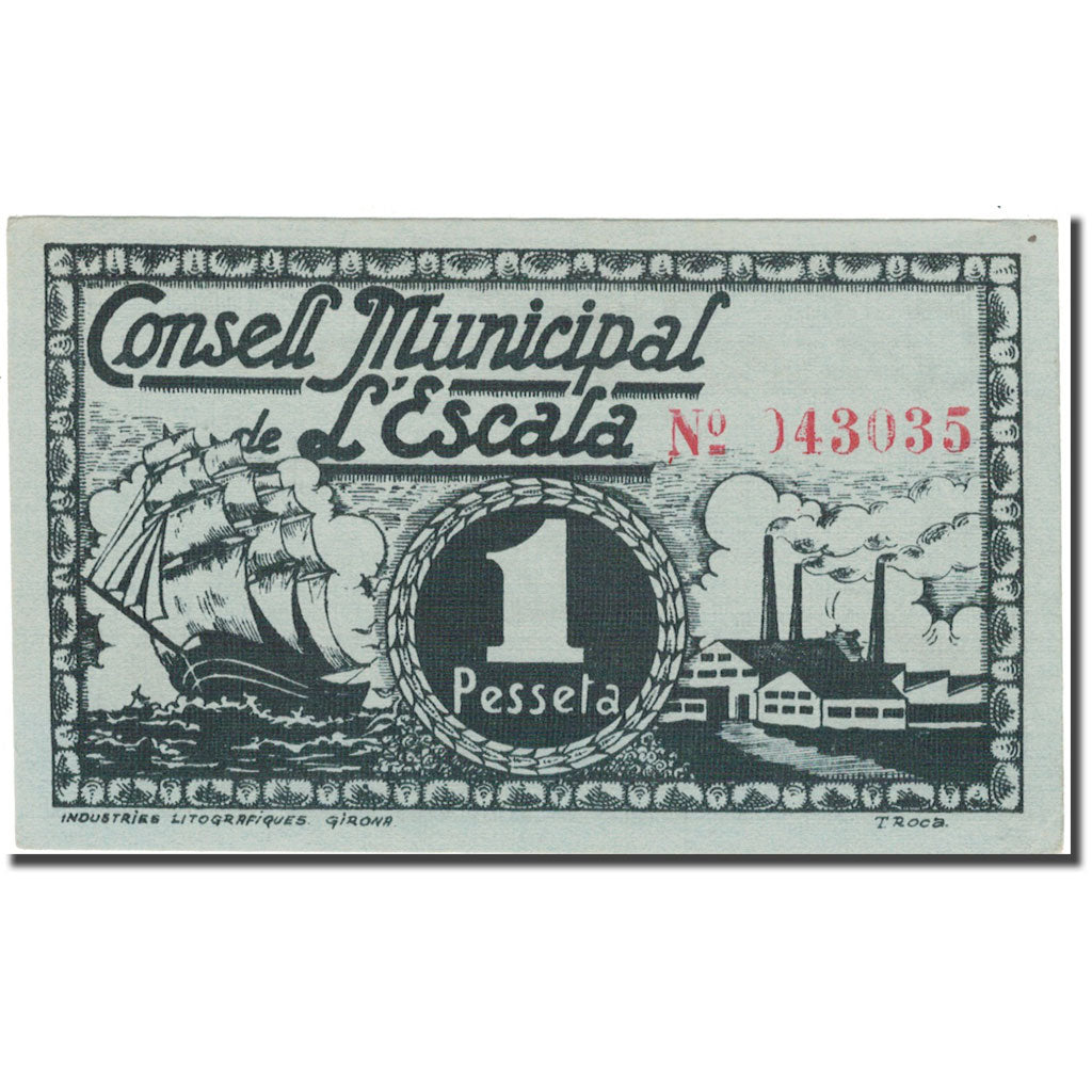 Banconote, Spagna, ESCALA, 1 Peseta, bateau, 1937, 1937, SPL+