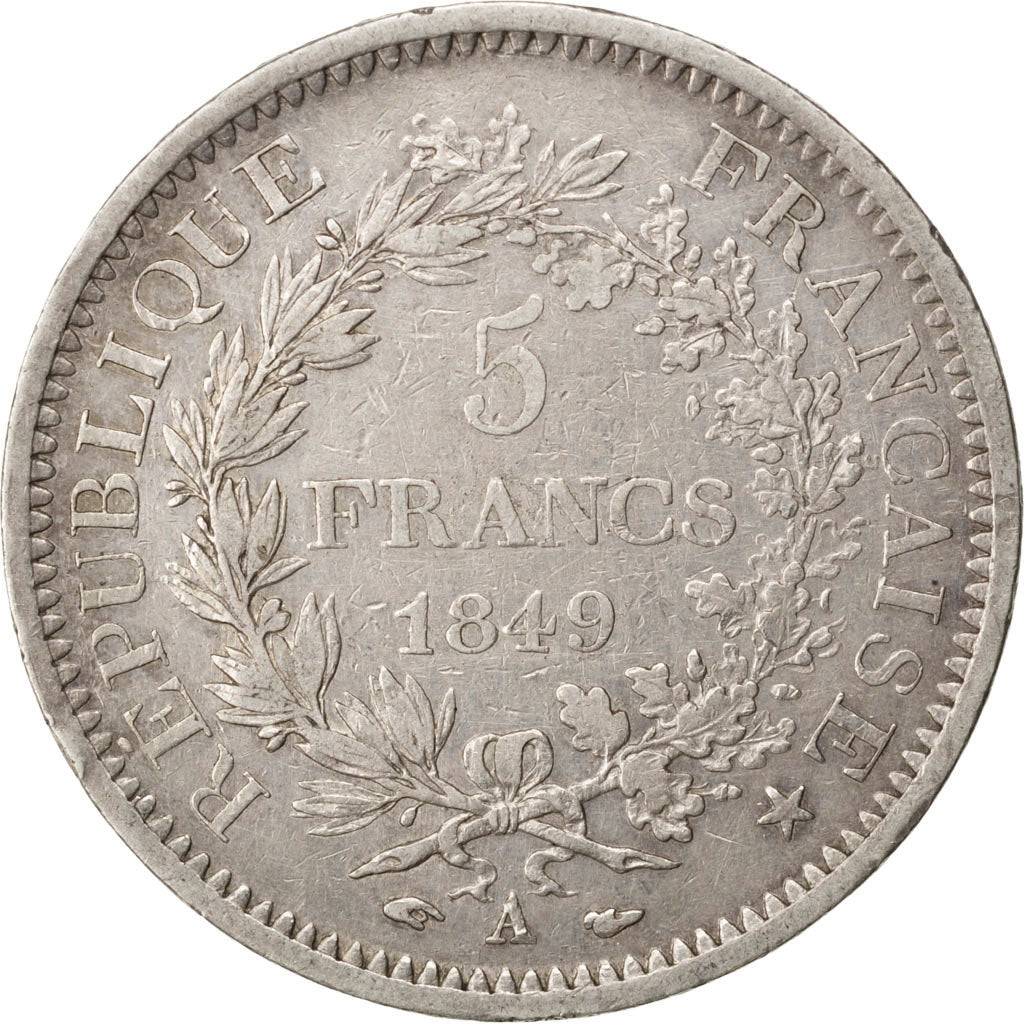 FRANCE, Hercule, 5 Francs, 1849, Paris, KM #756.1, VF(30-35), Silver, Gadoury...