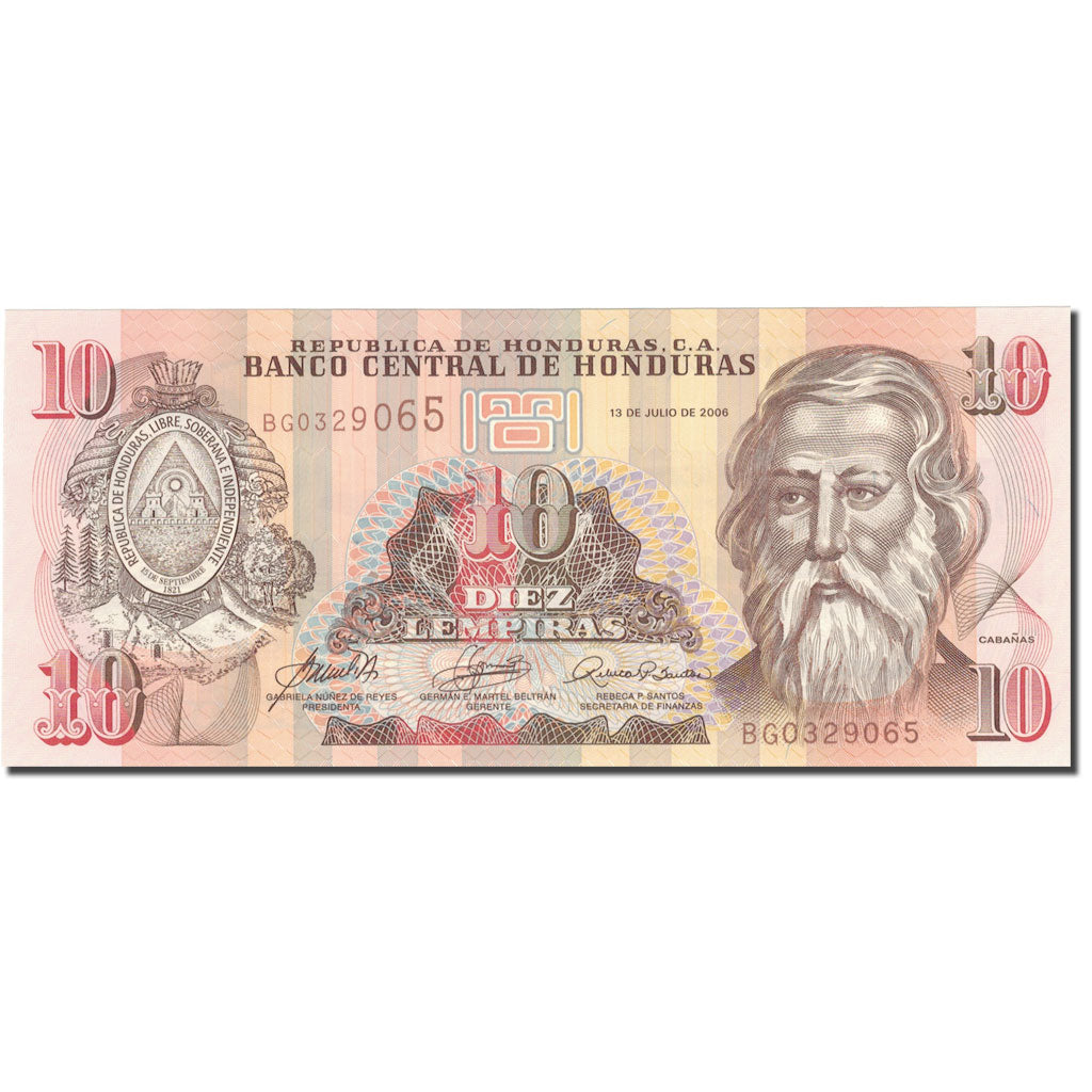 Banknot, Honduras, 10 Lempiras, 2006, 2006-07-13, KM:86d, UNC(65-70)