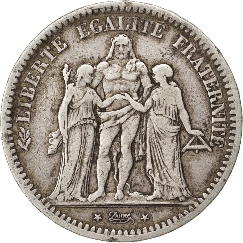 FRANCE, Hercule, 5 Francs, 1849, Strasbourg, KM #756.2, VF(20-25), Silver,...