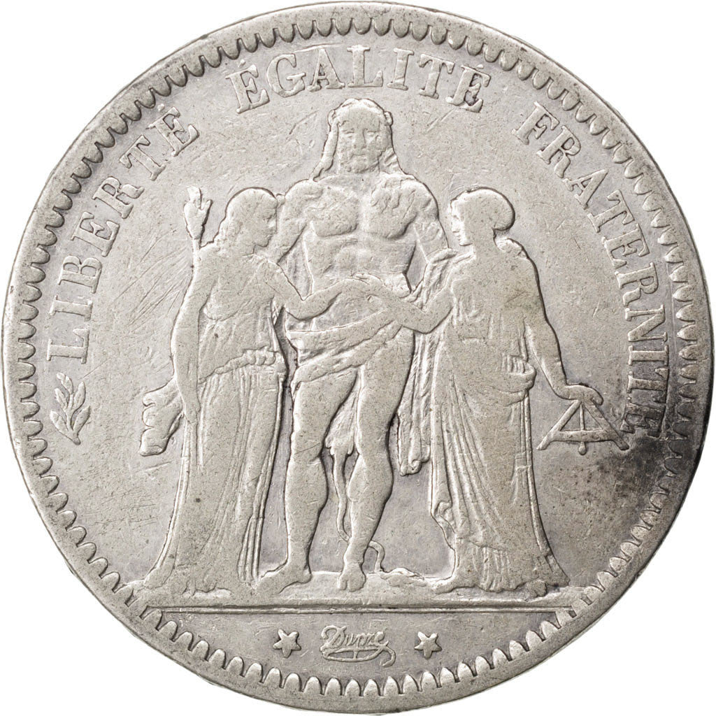 FRANCE, Hercule, 5 Francs, 1872, Paris, KM #820.1, VF(20-25), Silver, Gadoury...