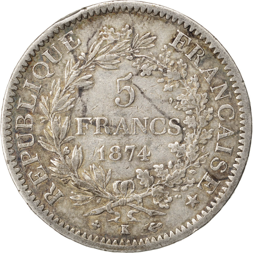 Coin, France, Hercule, 5 Francs, 1874, Bordeaux, EF(40-45), Silver, KM:820.2