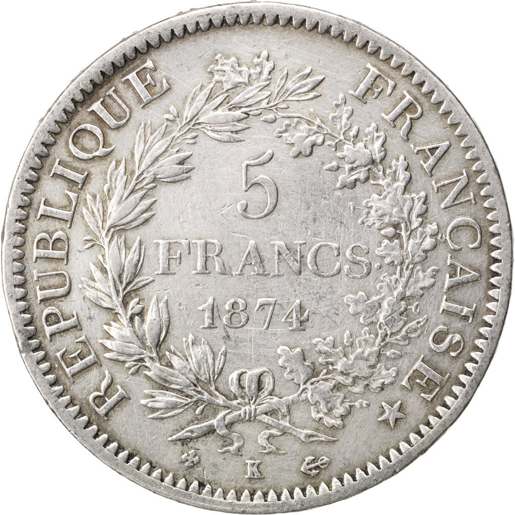 Coin, France, Hercule, 5 Francs, 1874, Bordeaux, EF(40-45), Silver, KM:820.2