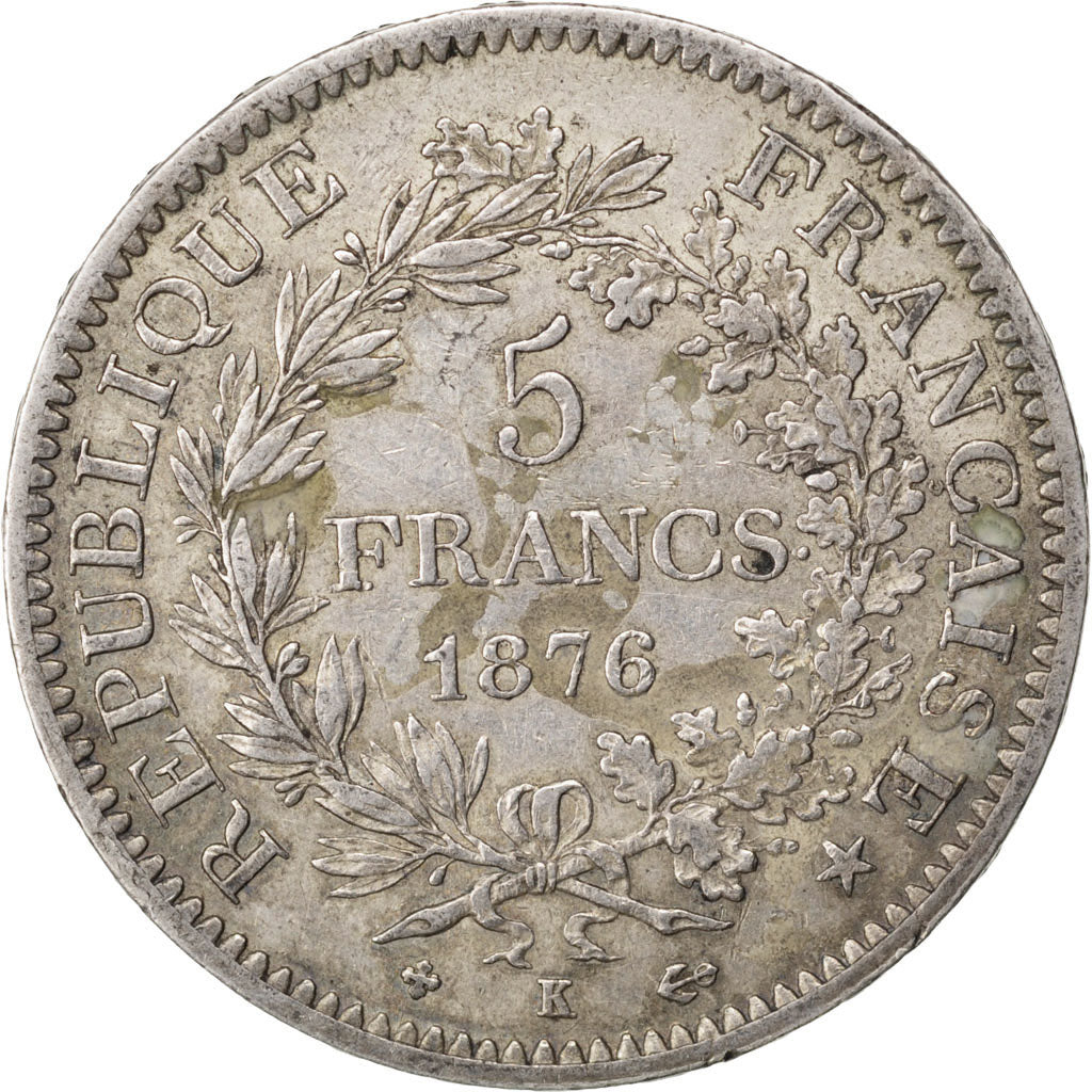 FRANCE, Hercule, 5 Francs, 1876, Bordeaux, KM #820.2, VF(30-35), Silver,...
