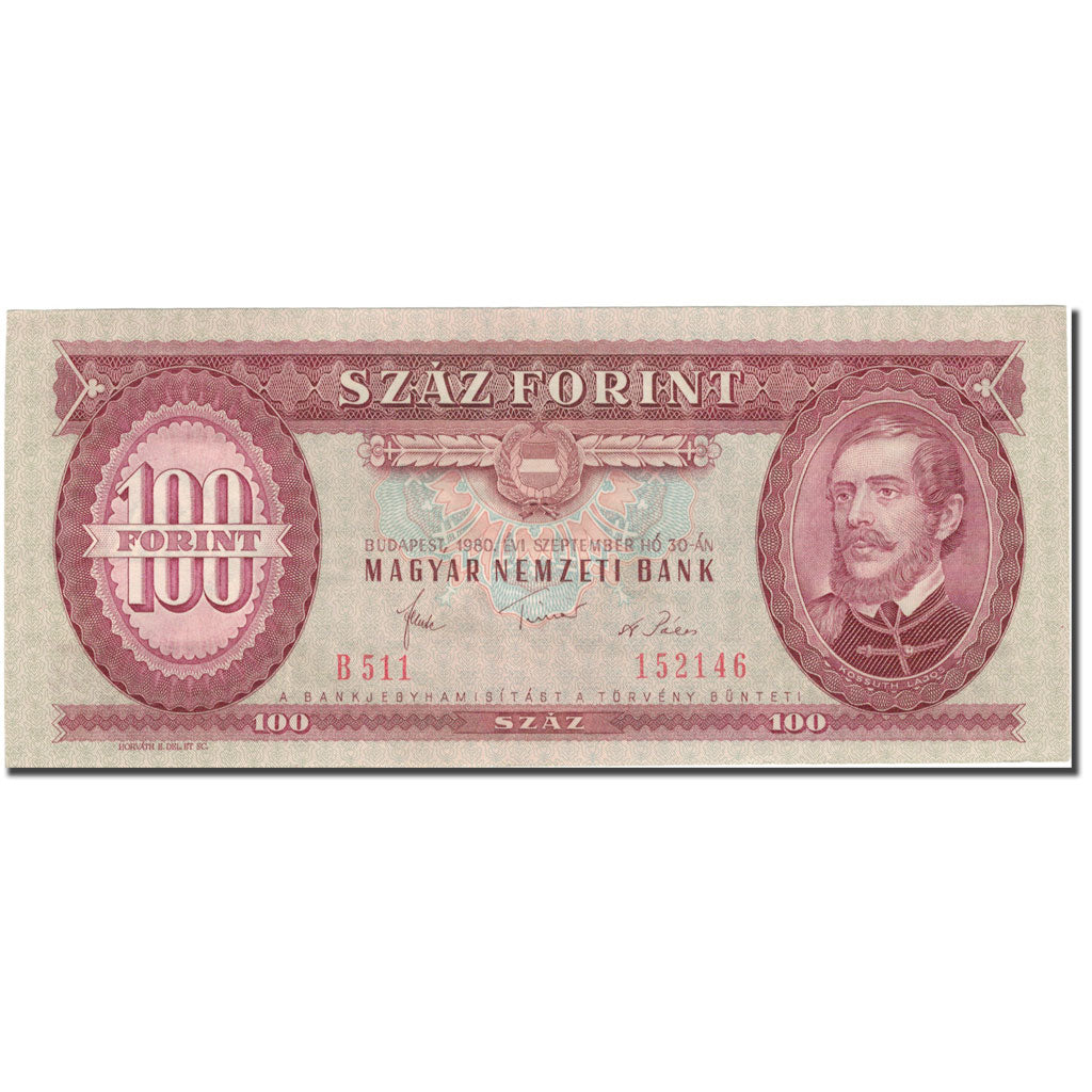 Banknote, Hungary, 100 Forint, 1980, 1980-09-30, KM:171f, AU(50-53)