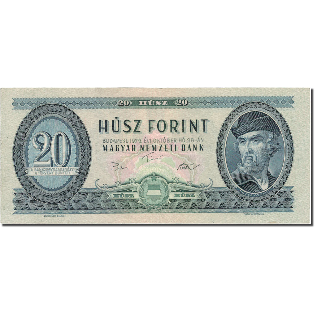 Nota, Hungria, 20 Forint, 1975, 1975-10-28, KM:169f, AU(50-53)