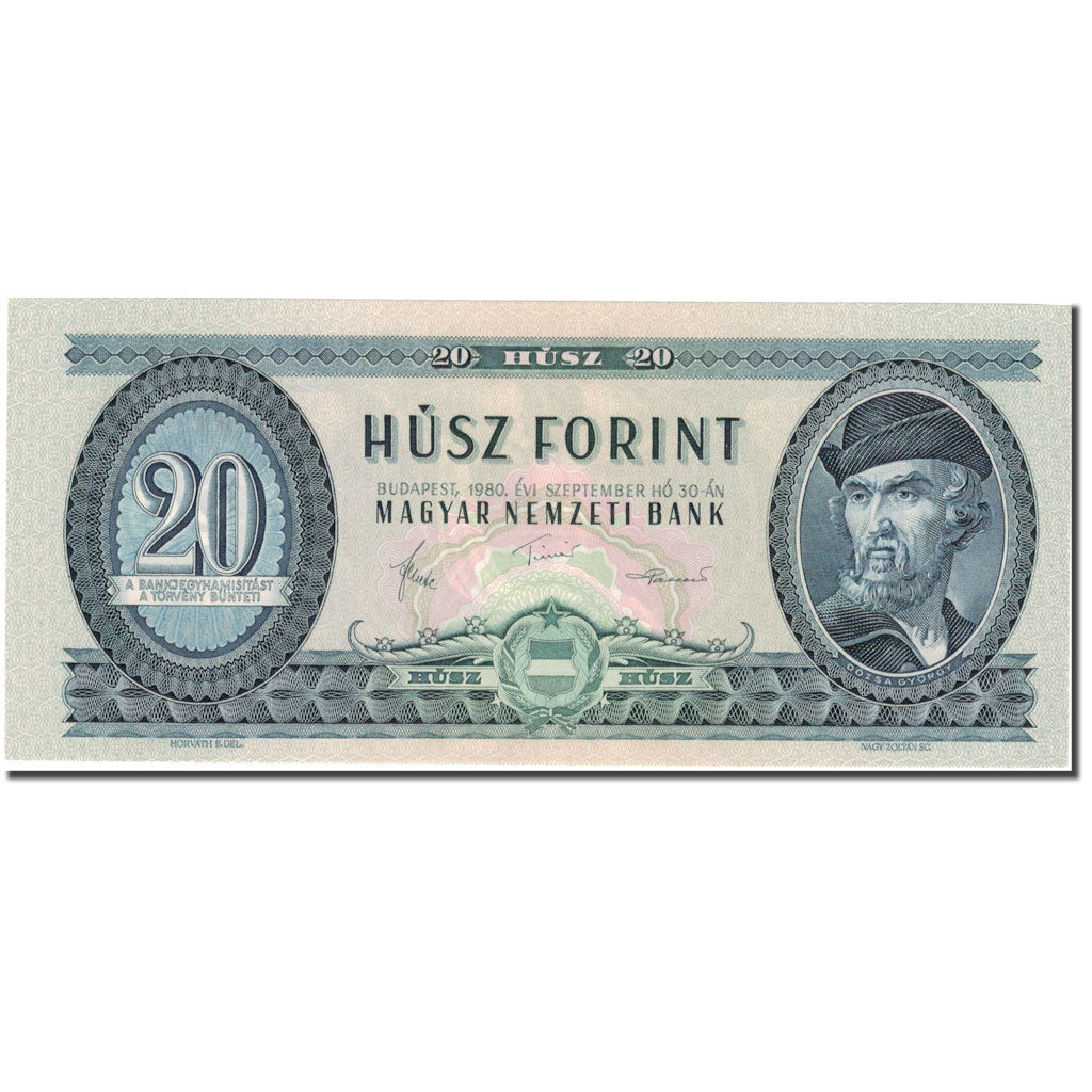 Banknot, Węgry, 20 Forint, 1980, 1980-09-30, KM:169g, UNC(64)