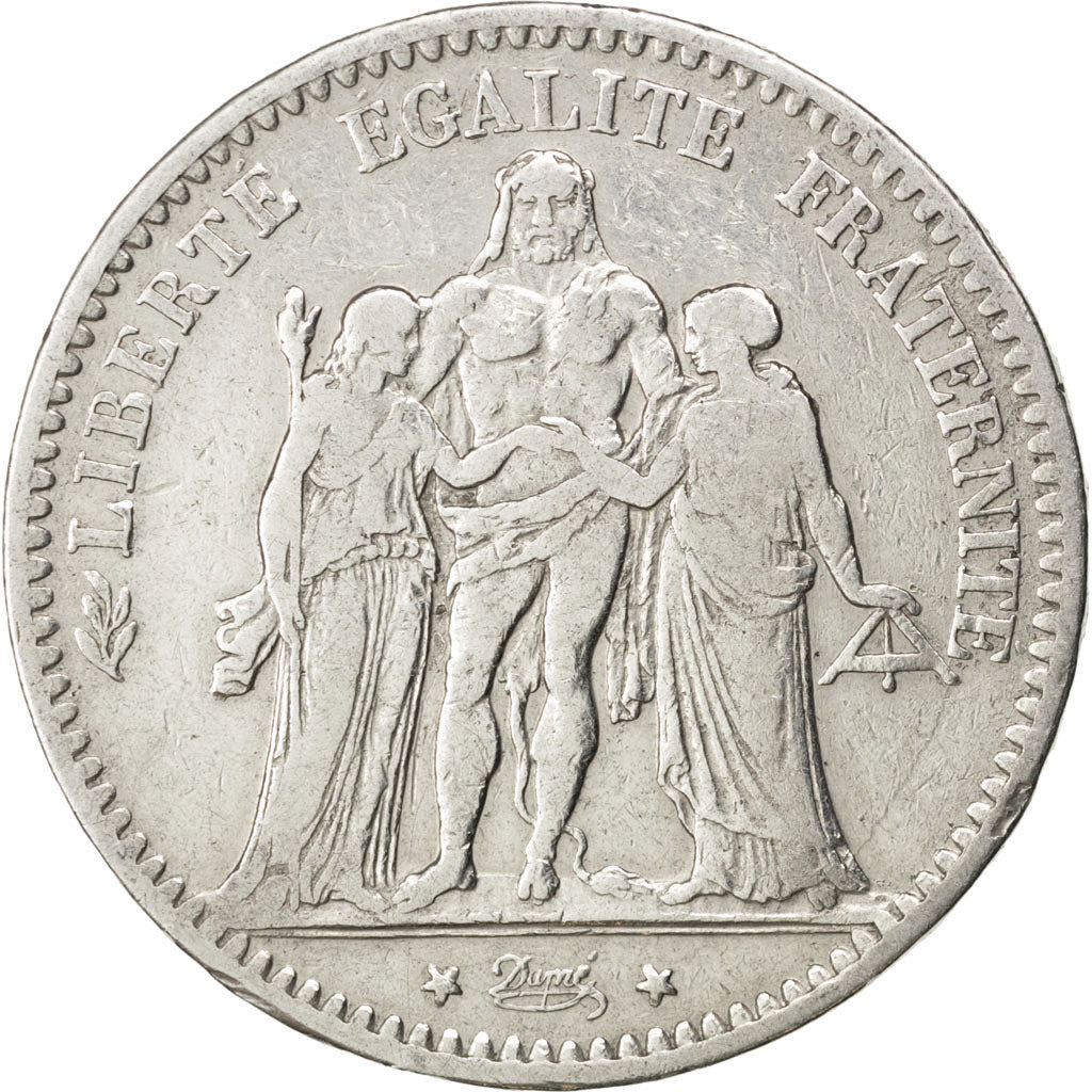 FRANCE, Hercule, 5 Francs, 1877, Bordeaux, KM #820.2, VF(20-25), Silver,...