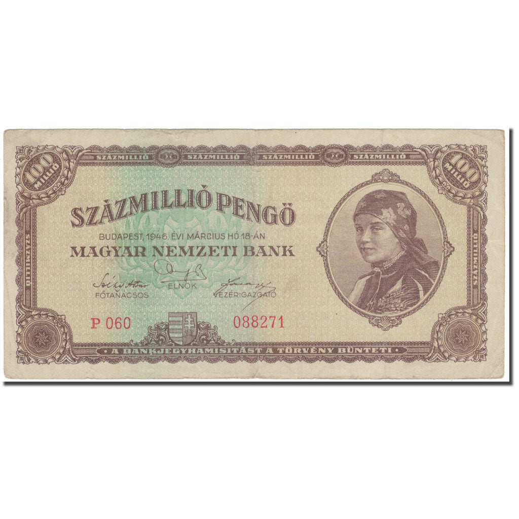 Geldschein, Ungarn, 100,000,000 Pengö, 1946, 1946-03-18, KM:124, S+