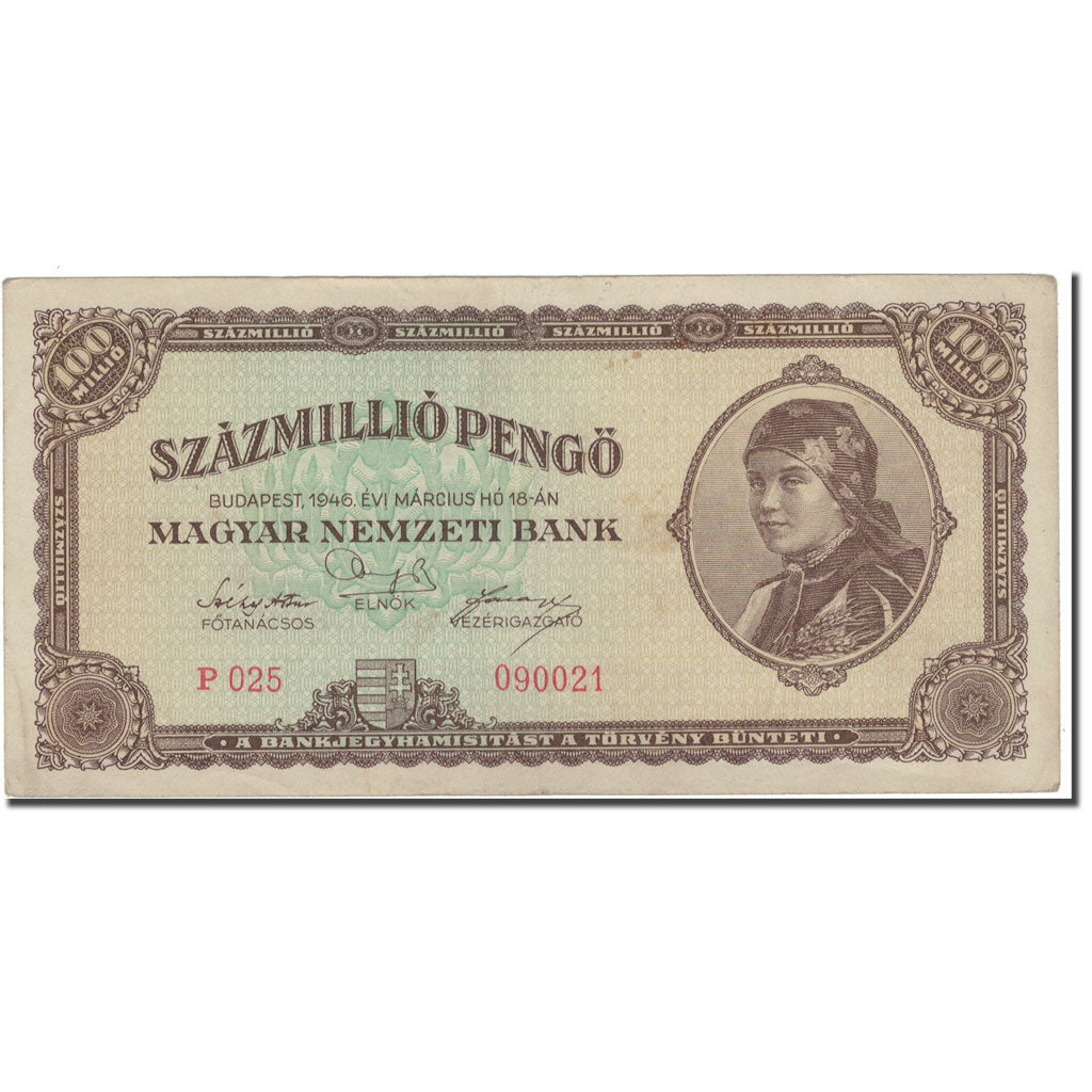 Banknote, Hungary, 100,000,000 Pengö, 1946, 1946-03-18, KM:124, VF(30-35)