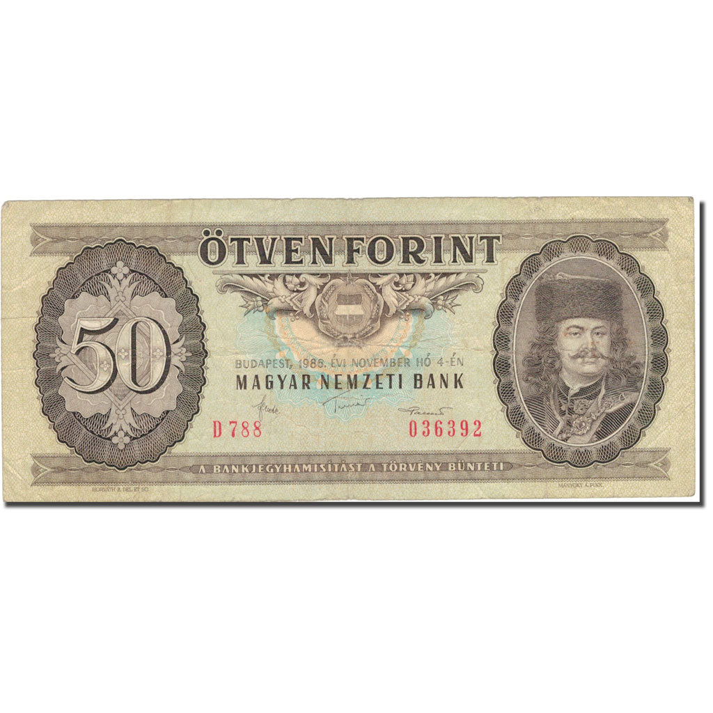 Geldschein, Ungarn, 50 Forint, 1986, 1986-11-04, KM:170g, S+