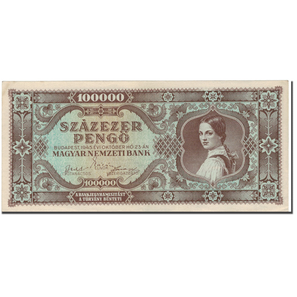 Banknote, Hungary, 100,000 Pengö, 1945, 1945-10-23, KM:121a, AU(50-53)