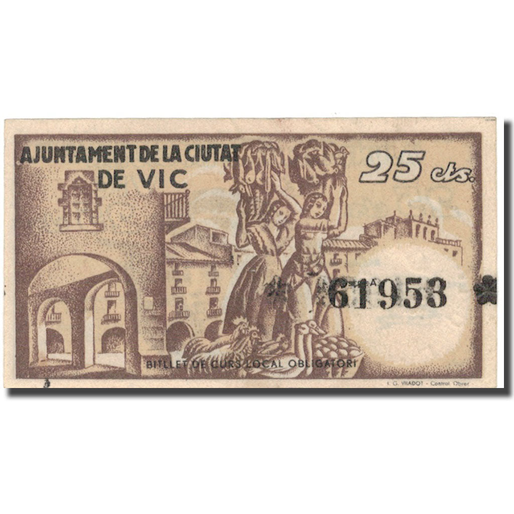 Billet, Espagne, 25 Centimes, personnage, 1937, 1937, TTB+