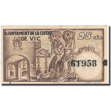 Billet, Espagne, 25 Centimes, personnage, 1937, 1937, TTB+