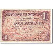 Banknote, Spain, SABADELL, 1 Peseta, Eglise, 1937, 1937, EF(40-45)