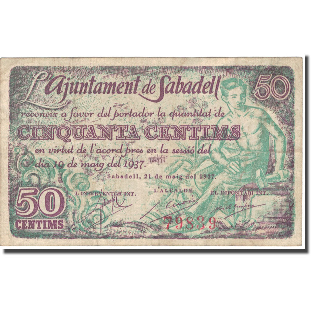 Biljet, Spanje, 50 Centimos, Eglise, 1937, 1937, TTB