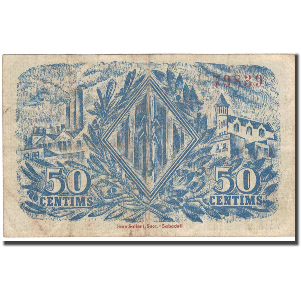 Biljet, Spanje, 50 Centimos, Eglise, 1937, 1937, TTB