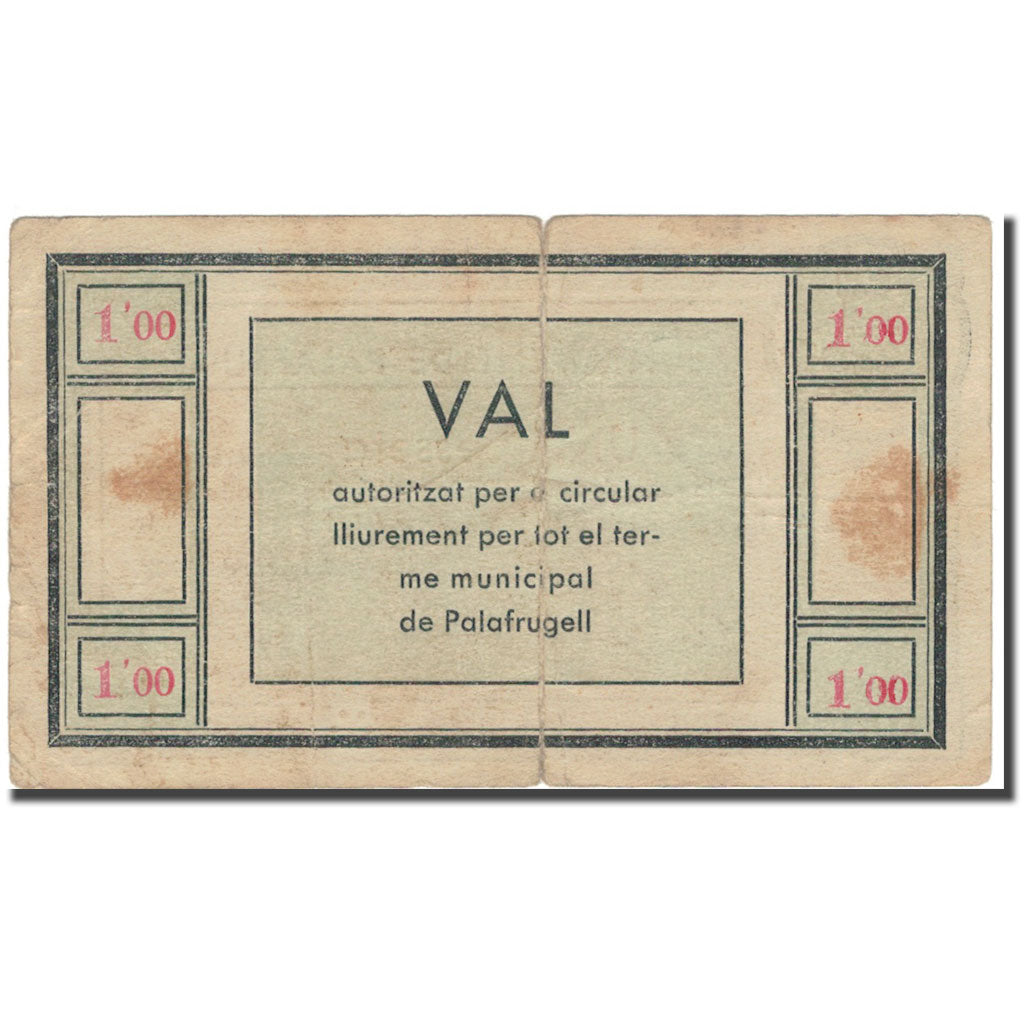 Banknote, Spain, PALAFRUGELL, 1 Peseta, N.D, 1937, 1937, VF(30-35)