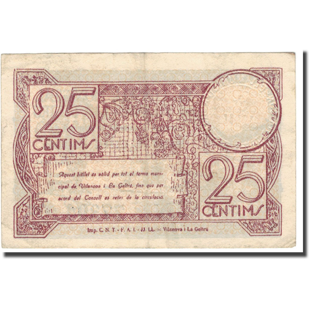 Geldschein, Spanien, 25 Centimos, Batiment, 1937, 1937, SS