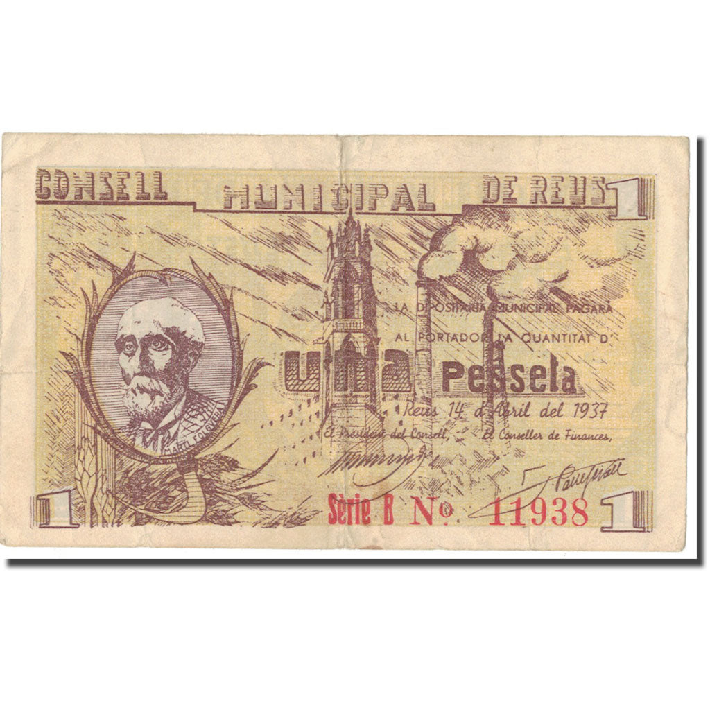 Geldschein, Spanien, 1 Peseta, personnage, 1937, 1937, SS