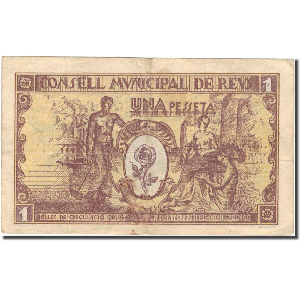 Geldschein, Spanien, 1 Peseta, personnage, 1937, 1937, SS