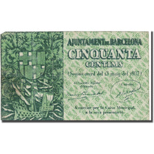 Banknote, Spain, BARCELONA, 50 Centimes, Ajuntament, 1937, 1937, EF(40-45)