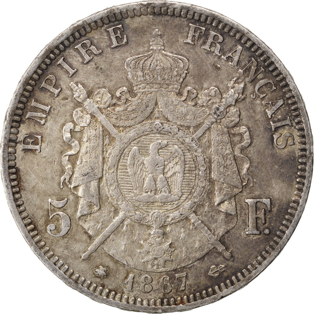 Moneda, Francia, Napoleon III, Napoléon III, 5 Francs, 1867, Paris, MBC+
