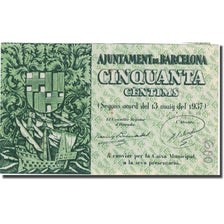 Banknote, Spain, BARCELONA, 50 Centimes, Ajuntament, 1937, 1937, AU(50-53)