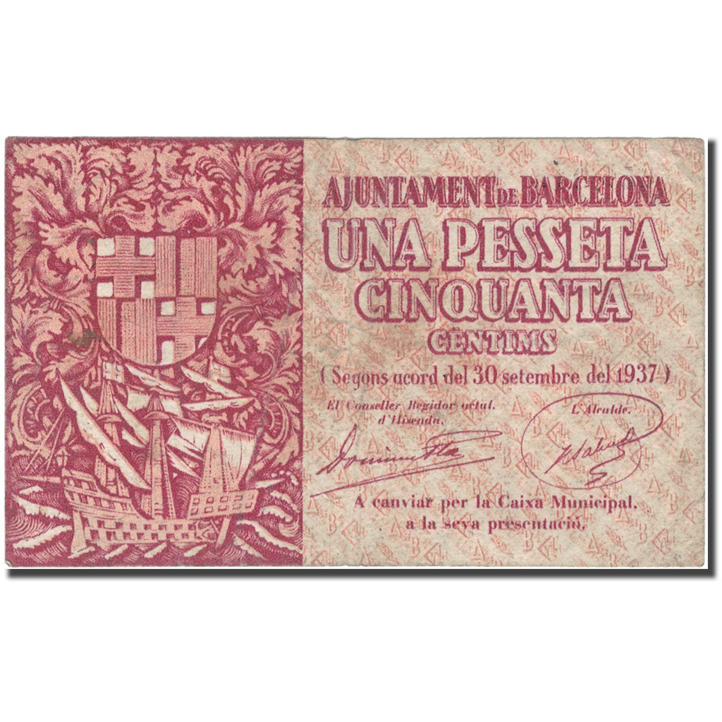Banknote, Spain, 1,5 Peseta, Monument, 1938, 1938, EF(40-45)
