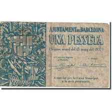 Banknote, Spain, BARCELONA, 1 Peseta, Blason, 1938, 1938, VF(30-35)