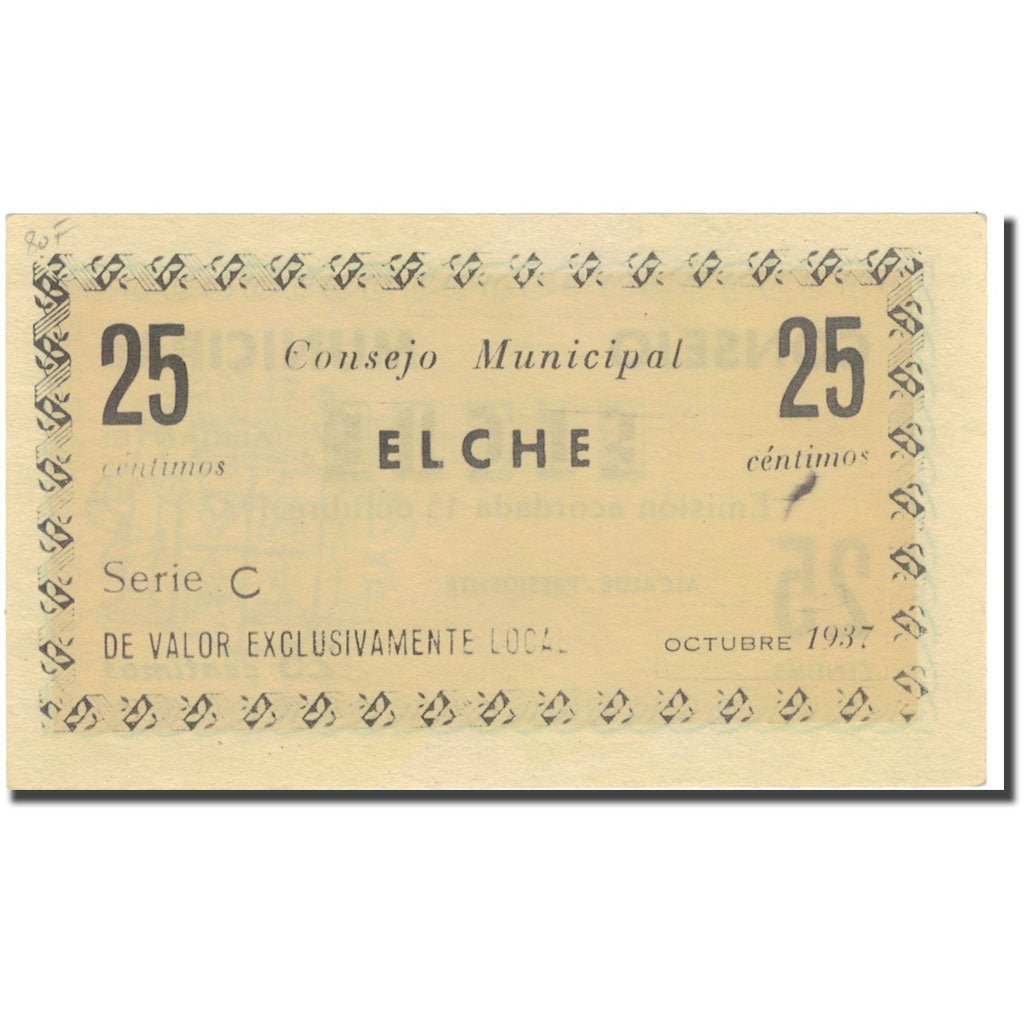 Biljet, Spanje, 25 Centimos, Blason, 1937, 1937, NIEUW