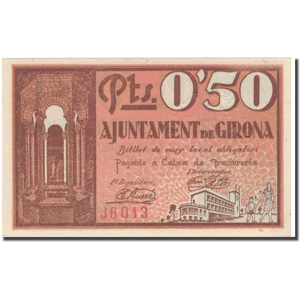 Banknote, Spain, GIRONA, 50 Centimos, Ville, 1937, 1937, UNC(63)