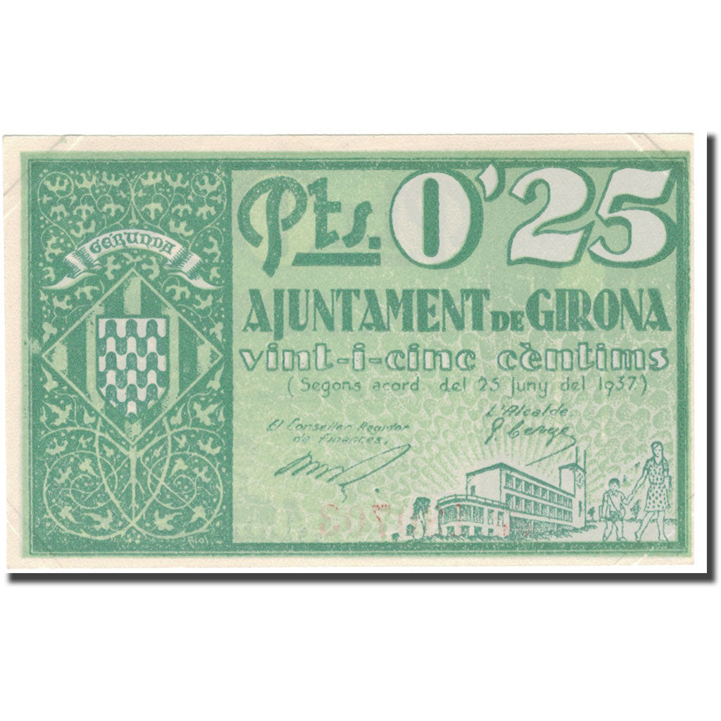 Banknote, Spain, GIRONA, 25 Centimos, Ville, 1937, 1937, UNC(65-70)