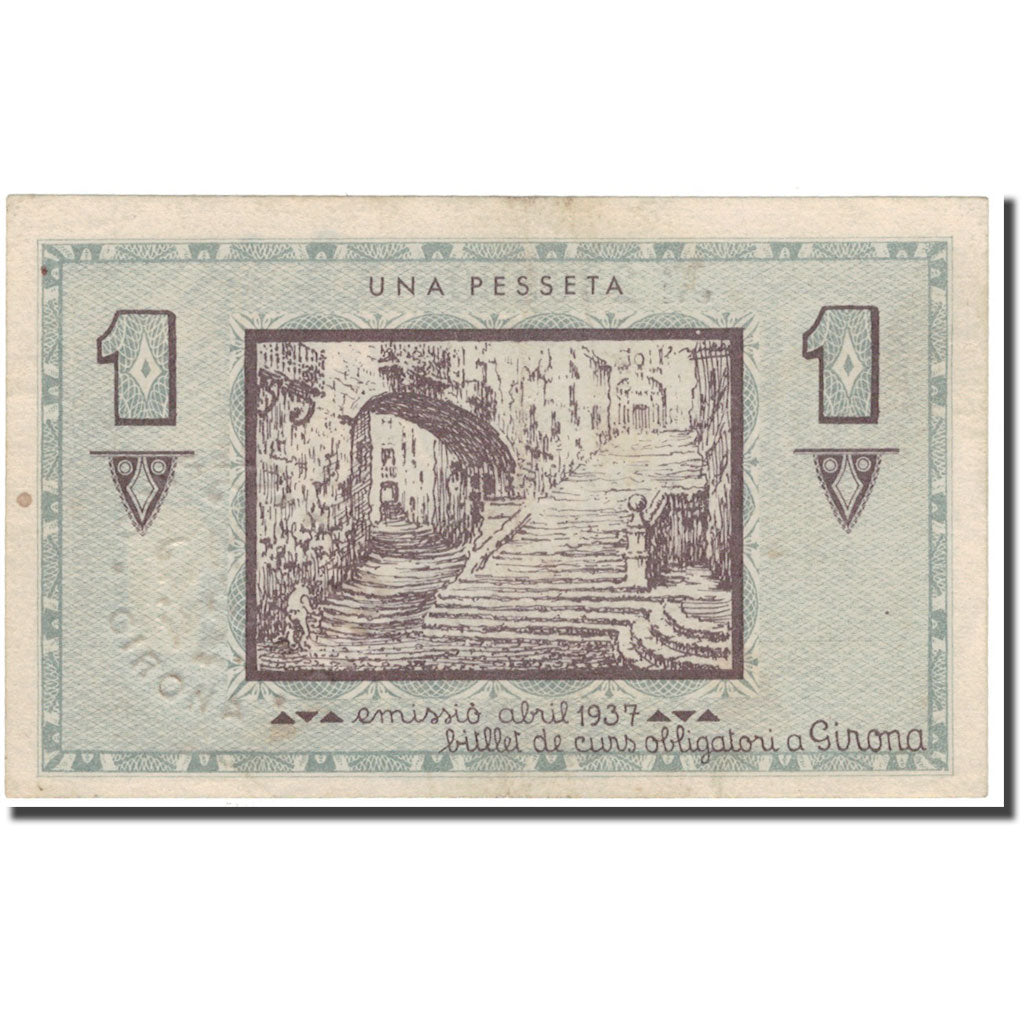 Banknote, Spain, GIRONA, 1 Peseta, personnage, 1937, 1937, EF(40-45)