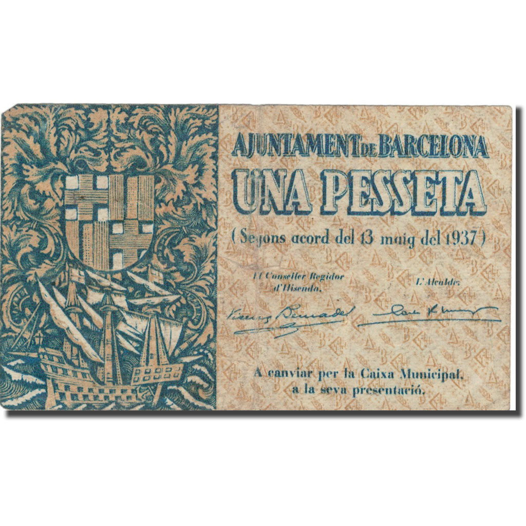 Geldschein, Spanien, 1 Peseta, Blason, 1938, 1938, SS