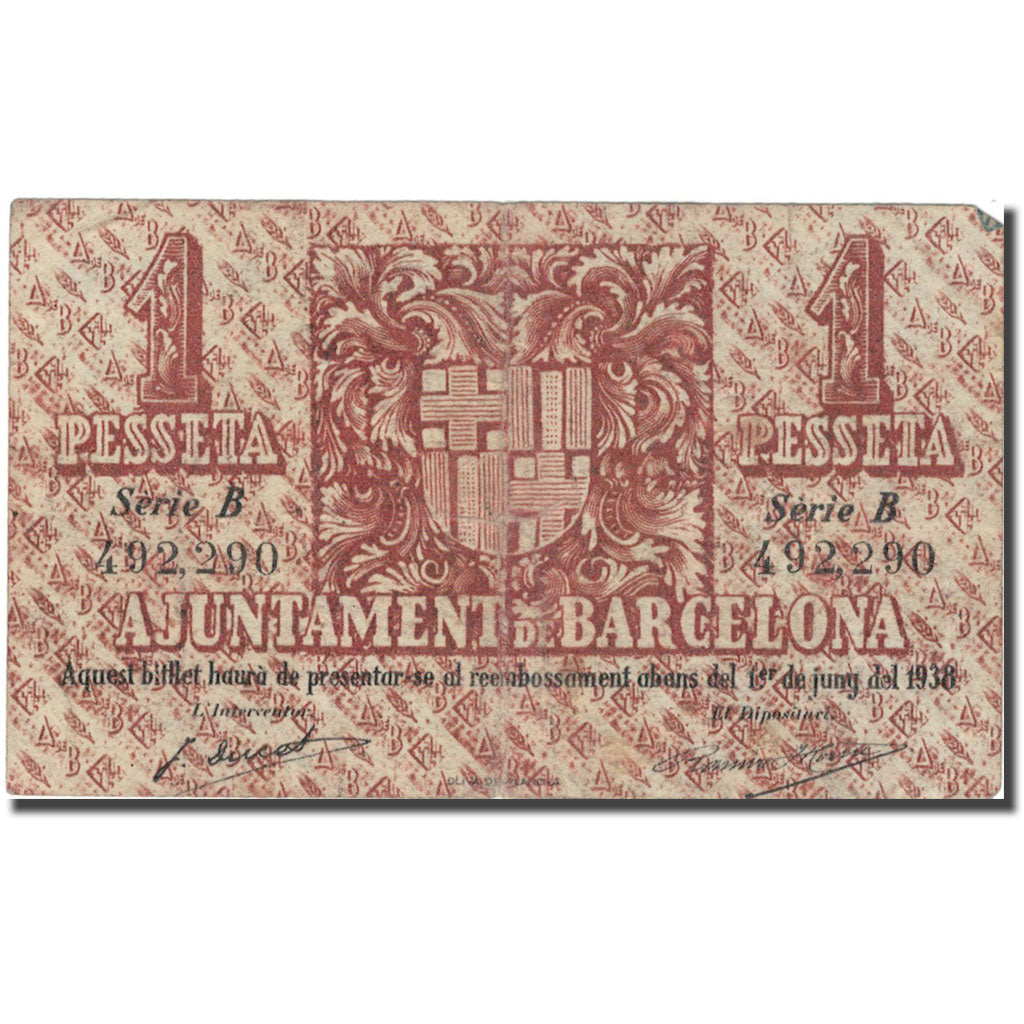 Geldschein, Spanien, 1 Peseta, Blason, 1938, 1938, SS