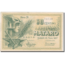 Banknote, Spain, MATARO, 50 Centimos, personnage, 1937, 1937, UNC(63)