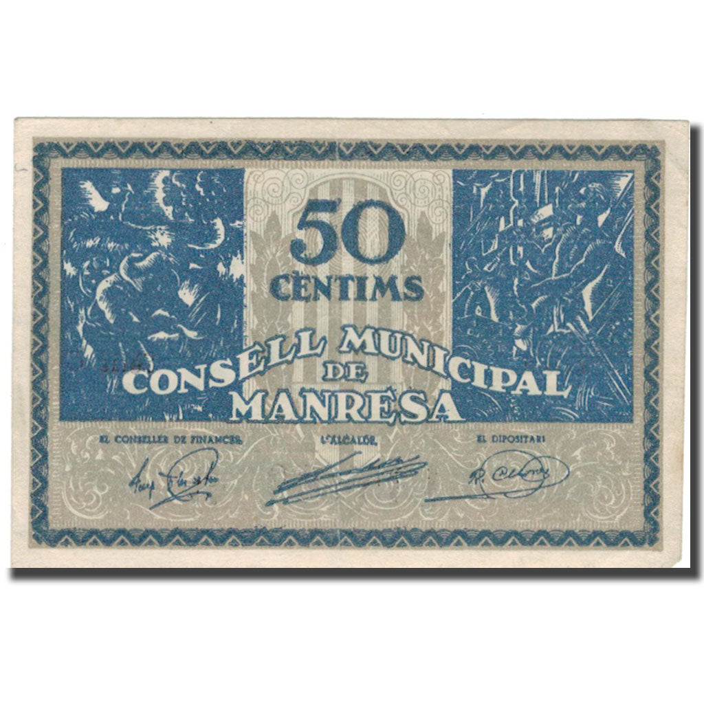 Banknote, Spain, MANRESA,  50 Centimes, valeur faciale, 1937, 1937, EF(40-45)