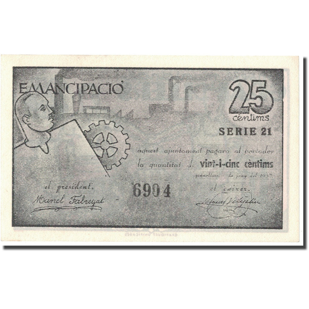 Geldschein, Spanien, 25 Centimes, métier, 1937, 1937, UNZ