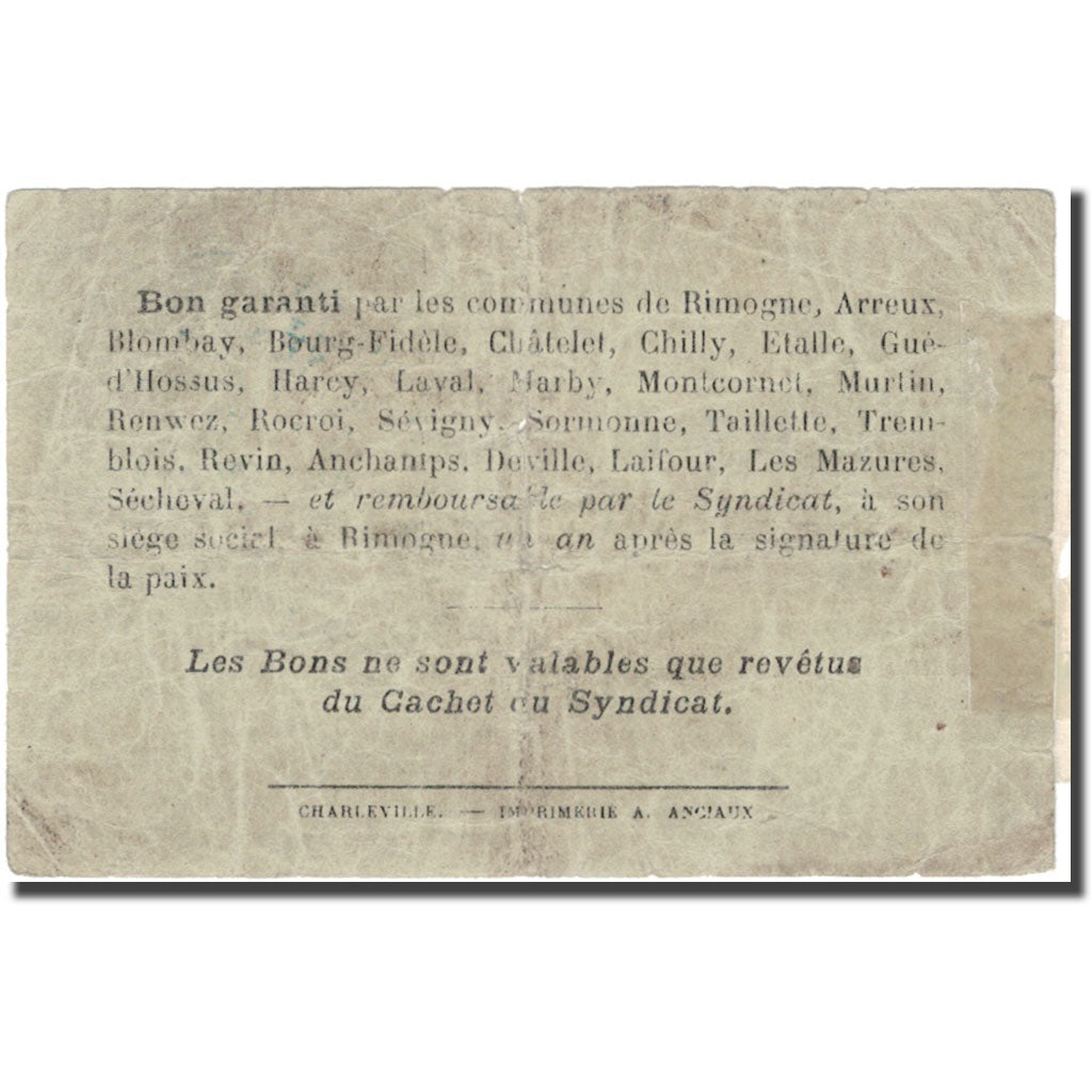 France, Rimogne, 1 Franc, 1916, VF(20-25)