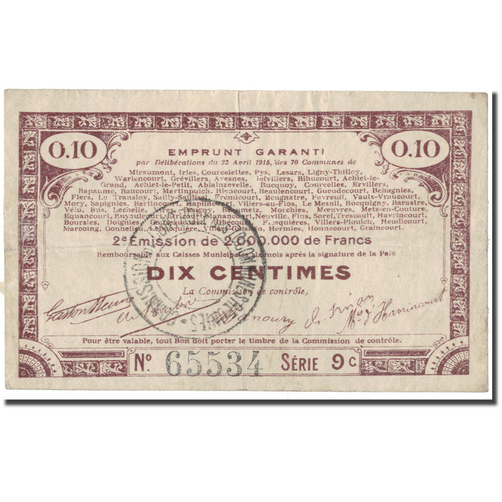 Frankrijk, 70 Communes, 10 Centimes, 1915, TTB, Pirot:62-67