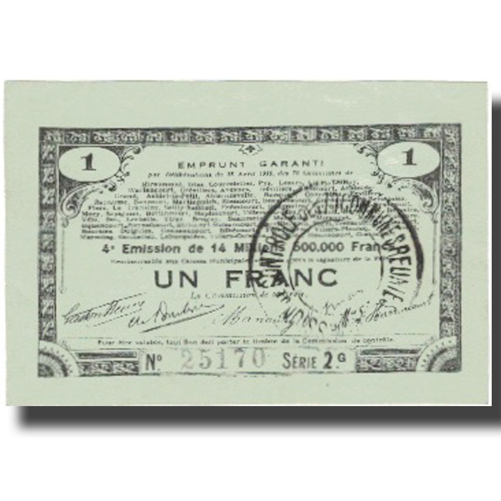 France, 70 Communes, 1 Franc, 1915, UNC(60-62), Pirot:62-79