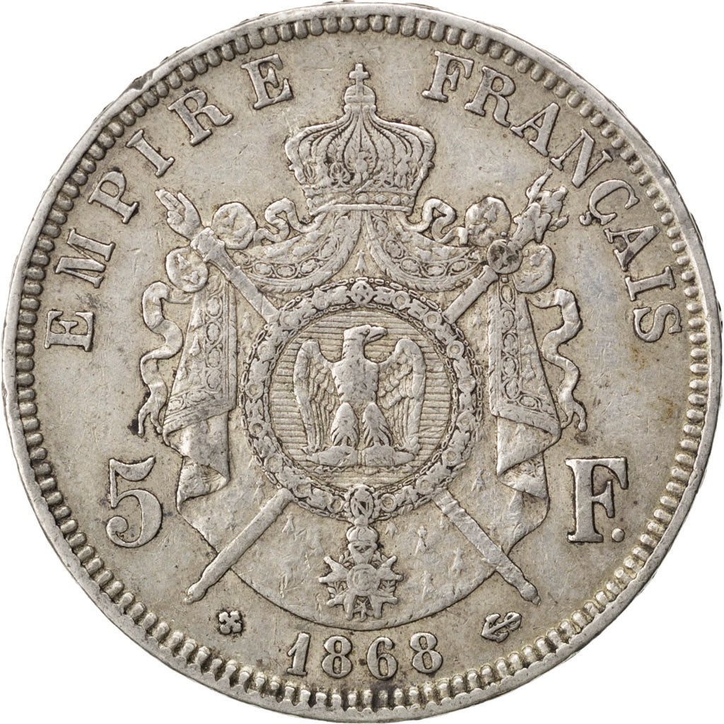 FRANCE, Napoléon III, 5 Francs, 1868, Strasbourg, KM #799.2, EF(40-45), Silver,