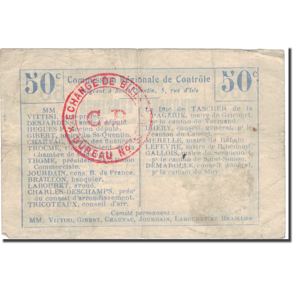 France, Saint-Quentin, 50 Centimes, EF(40-45), Pirot:02-1949