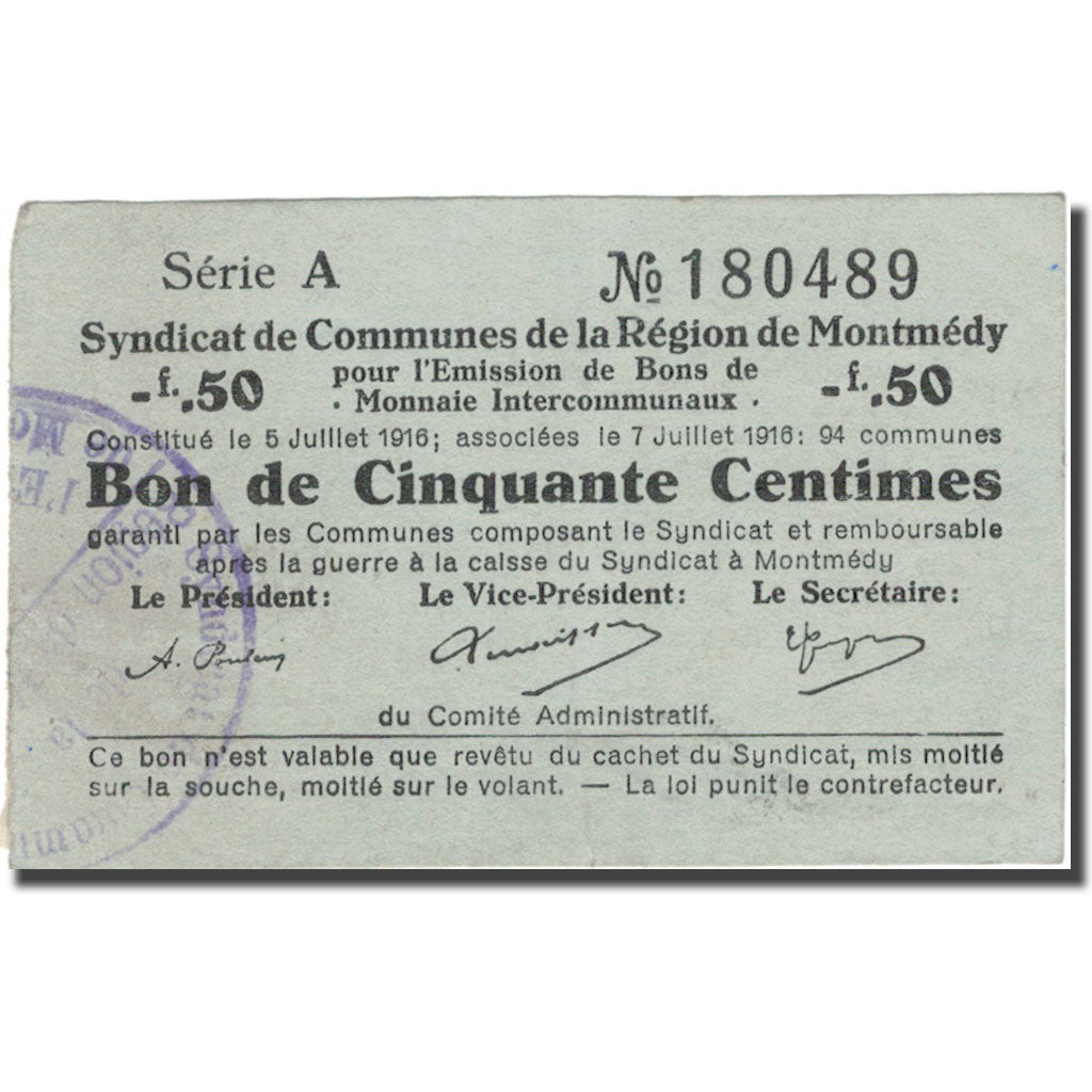 Frankrijk, Montmedy, 50 Centimes, 1916, TB, Pirot:55-01
