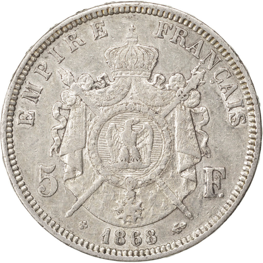 FRANCE, Napoléon III, 5 Francs, 1868, Strasbourg, KM #799.2, EF(40-45), Silver,