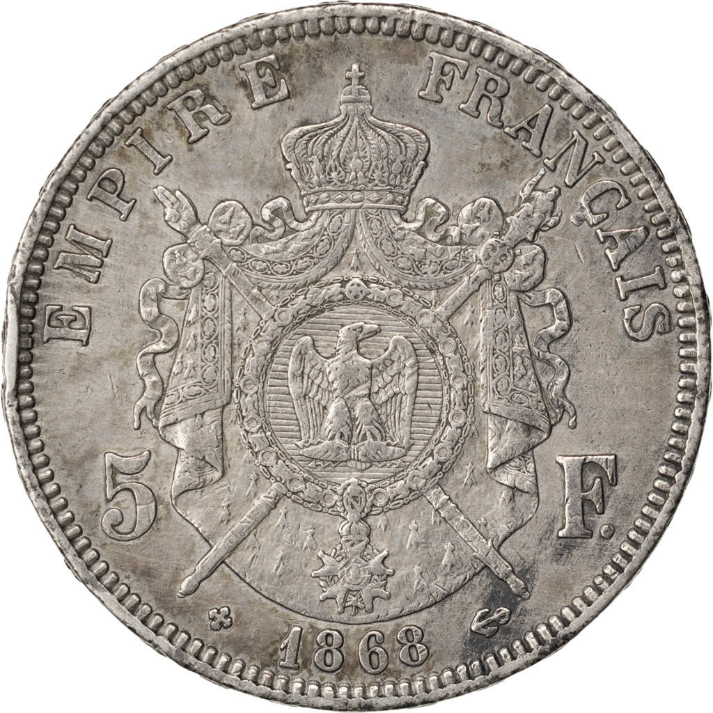FRANCE, Napoléon III, 5 Francs, 1868, Strasbourg, KM #799.2, EF(40-45), Silver,