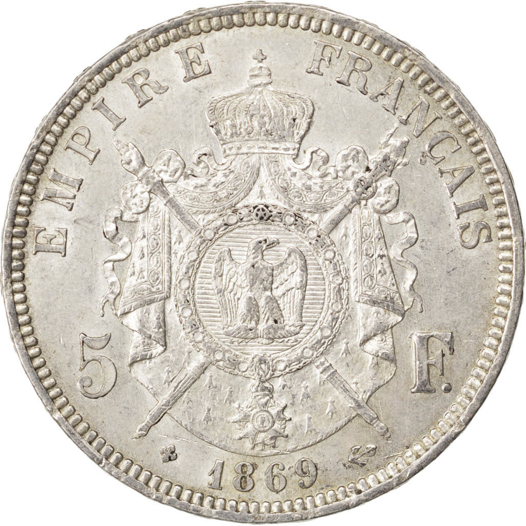 FRANCE, Napoléon III, 5 Francs, 1869, Strasbourg, KM #799.2, MS(60-62), Silver,