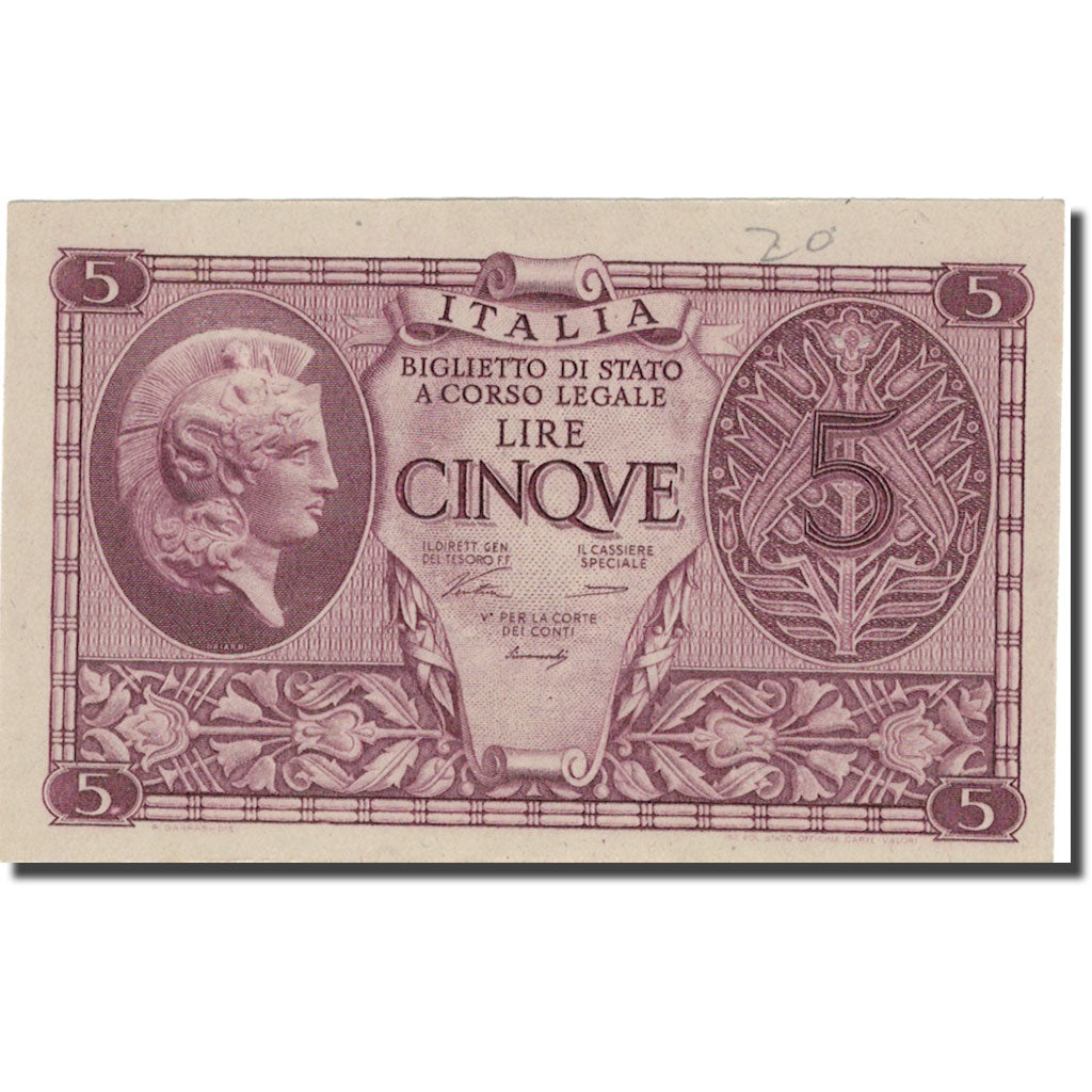 Banknote, Italy, 5 Lire, 1944, 1944-11-23, KM:31a, EF(40-45)